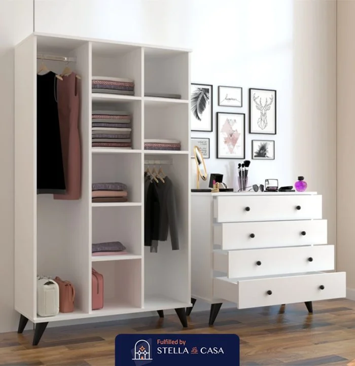 ⁦دولاب ملابس أبيض اللون و وحدة أدراج Stella-WD02⁩ - الصورة ⁦2⁩
