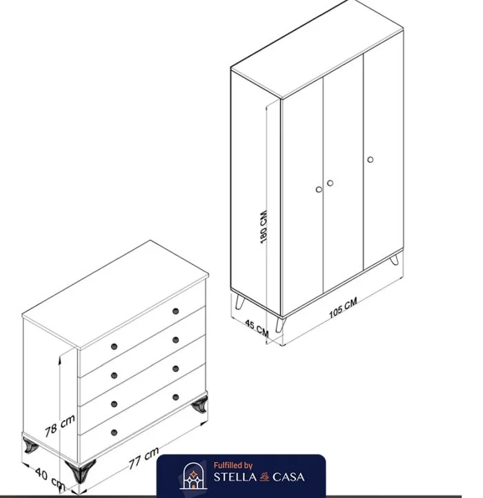 ⁦دولاب ملابس أبيض اللون و وحدة أدراج Stella-WD02⁩ - الصورة ⁦3⁩